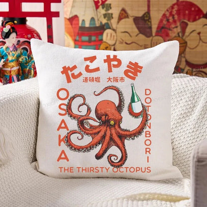 Tokyo-Tiger Octopus Drinks Soju Cushion Pillow