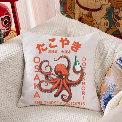 Tokyo-Tiger Octopus Drinks Soju Cushion Pillow