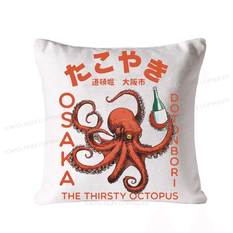 Tokyo-Tiger Octopus Drinks Soju Cushion Pillow