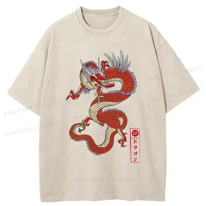 Tokyo-Tiger Japanese Traditional Dragon Washed T-Shirt