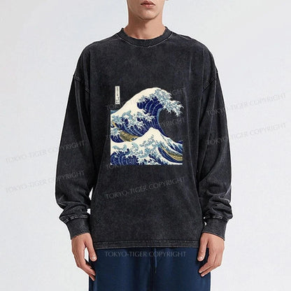 Tokyo-Tiger The Great Wave KanaGawa Washed Long Sleeve T-Shirt