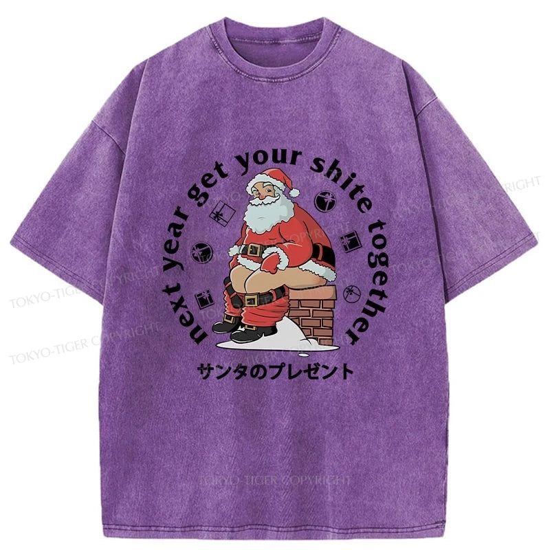 Tokyo-Tiger Funny Santa Claus Pooping Down The Chimney Washed T-Shirt