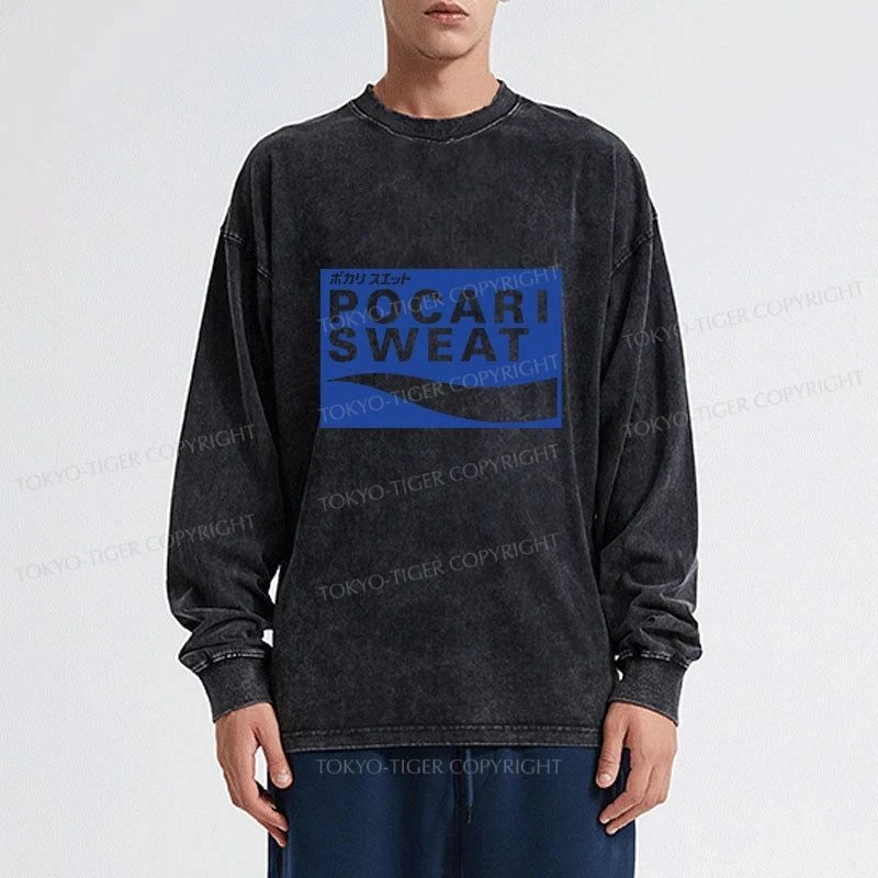 Tokyo-Tiger POCARI SWEAT Logo Washed Long Sleeve T-Shirt