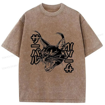 Tokyo-Tiger Caracal Japanese Washed T-Shirt