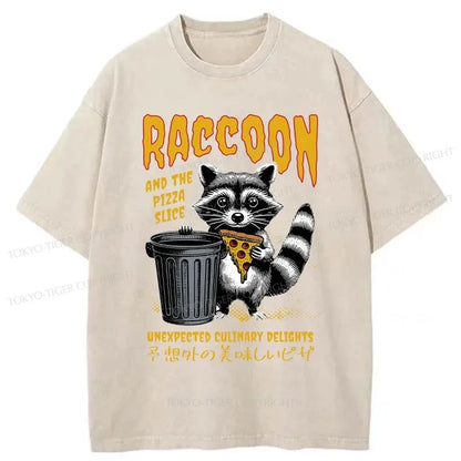 Tokyo-Tiger Raccoons Eat Pizza Washed T-Shirt