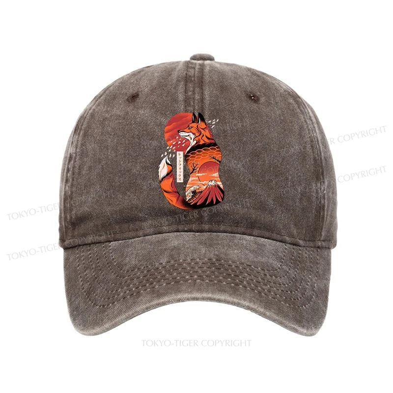 Tokyo-Tiger Japanese Fox KitsuneTattoo Washed Cap