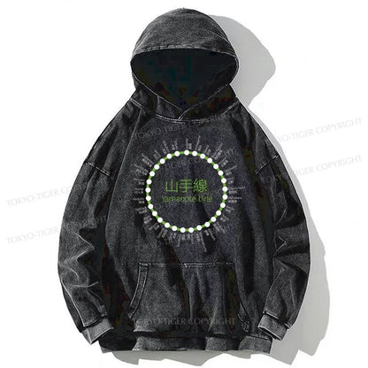 Tokyo-Tiger Yamanote Line Stations Circle Washed Hoodie