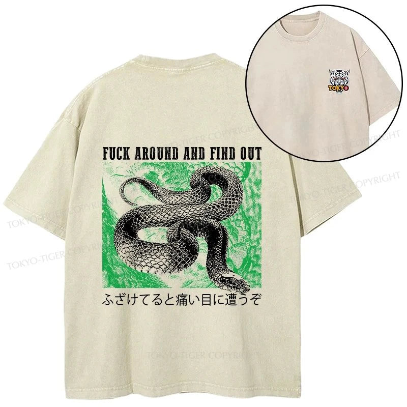 Tokyo-Tiger Cold And Heartless Snake Front Back Washed T-Shirt