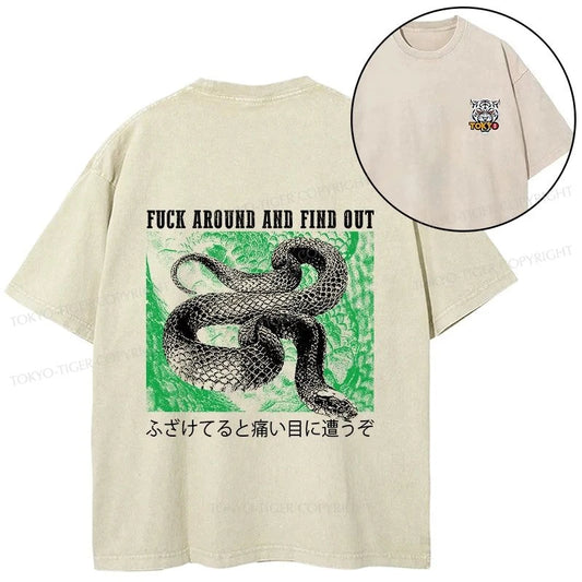 Tokyo-Tiger Cold And Heartless Snake Front Back Washed T-Shirt