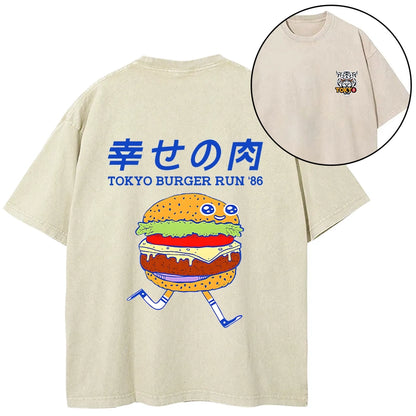 Tokyo-Tiger Tokyo Burger Run Japanese Front Back Washed T-Shirt