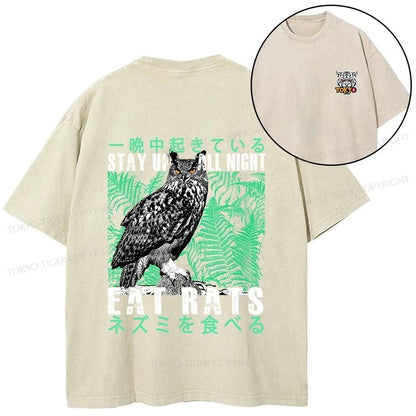 Tokyo-Tiger Owls Prey On Rats At Night Front Back Washed T-Shirt