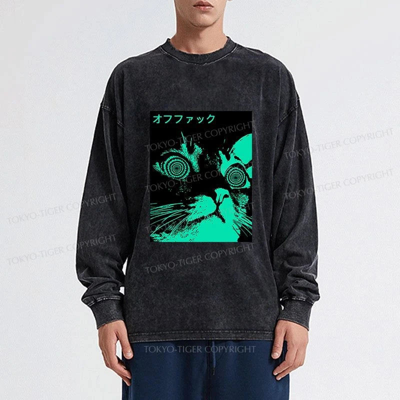 Tokyo-Tiger Cool Cat Japanese Washed Long Sleeve T-Shirt