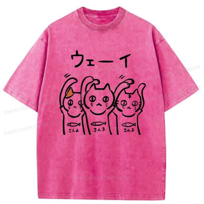 Tokyo-Tiger Rocking Kitty Japanese Washed T-Shirt