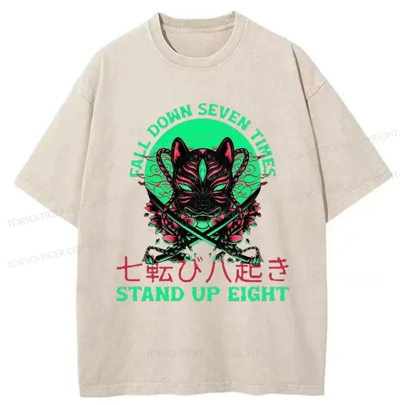 Tokyo-Tiger Fall Down Seven Times Stand Up Eight Washed T-Shirt