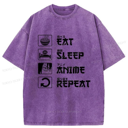 Tokyo-Tiger EAT SLEEP ANIME REPEAT Washed T-Shirt