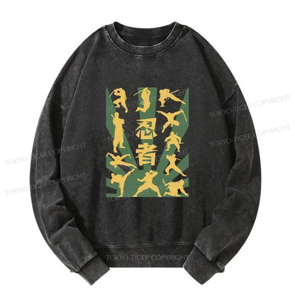 Tokyo-Tiger Japanese Ninja Print Washed Sweatshirt