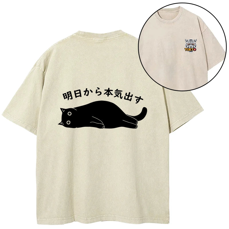 Tokyo-Tiger I'm Going To Get Serious Tomorrow Front Back Washed T-Shirt