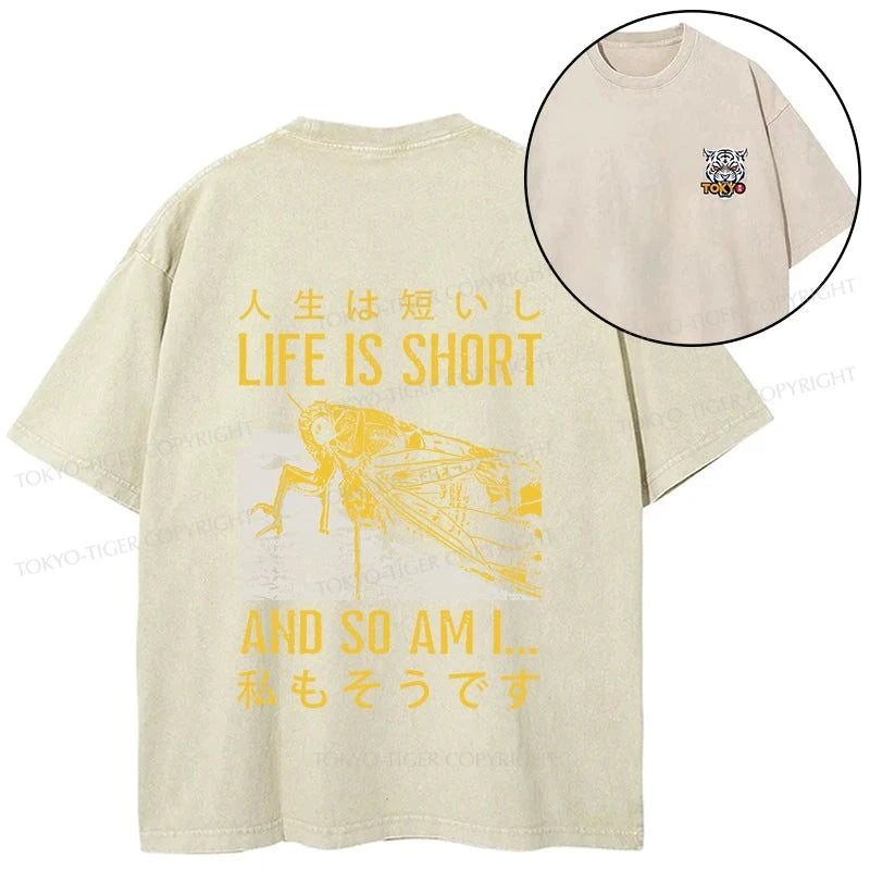 Tokyo-Tiger A Grasshopper With A Short Life Front Back Washed T-Shirt