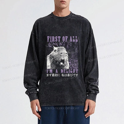 Tokyo-Tiger First Of All I'm A Delight Washed Long Sleeve T-Shirt