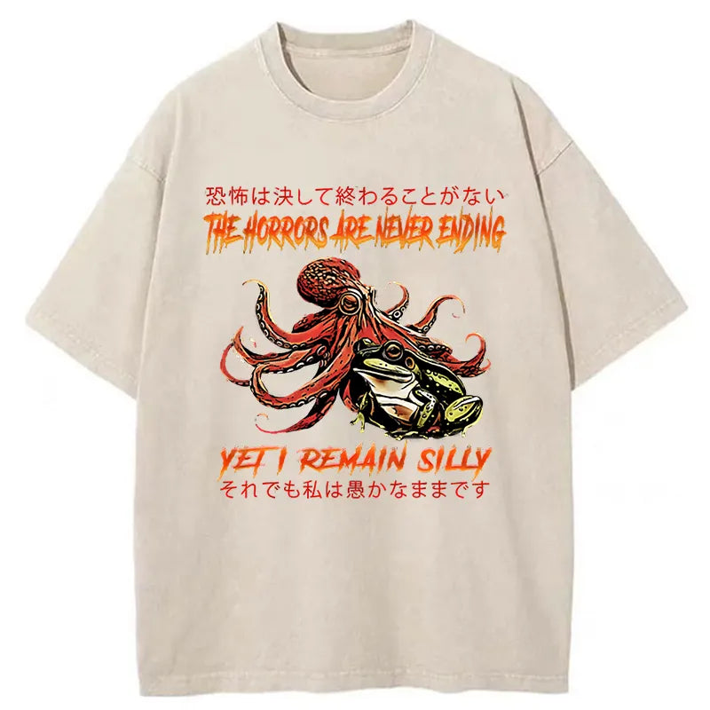 Tokyo-Tiger The Terrifying Octopus And Frog Japanese Washed T-Shirt