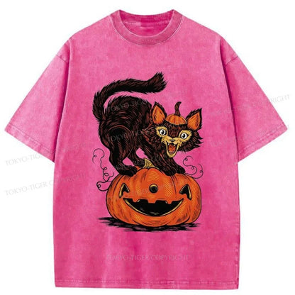 Tokyo-Tiger Fierce Cats And Pumpkins Washed T-Shirt