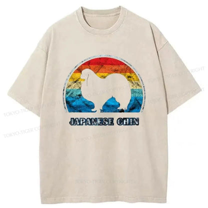 Tokyo-Tiger Japanese Chin Dog On The Rainbow Plate Washed T-Shirt