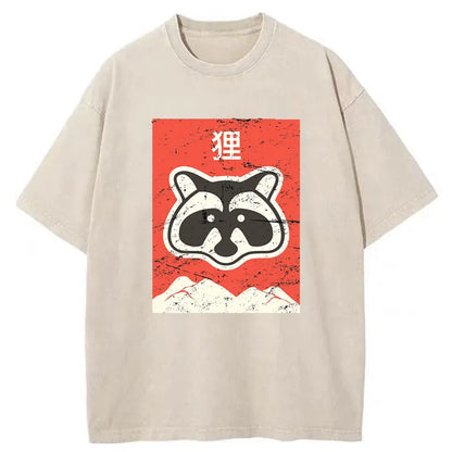 Tokyo-Tiger Japanese Cartoon Civet Cat Washed T-Shirt