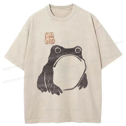 Tokyo-Tiger Matsumoto Hoji Woodblock Print Frog Washed T-Shirt