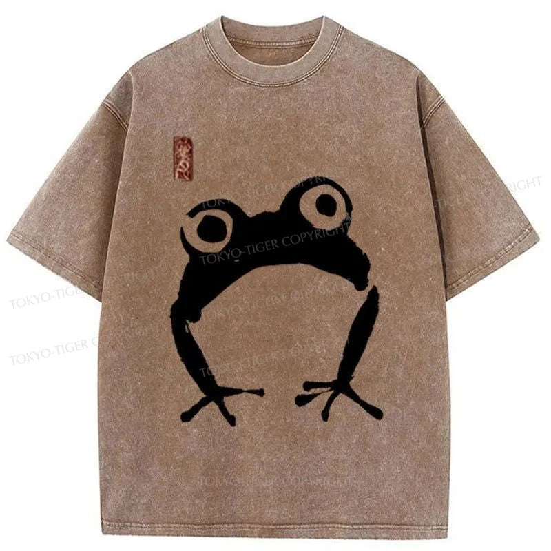 Tokyo-Tiger Japanese Woodblock Print Frog Washed T-Shirt