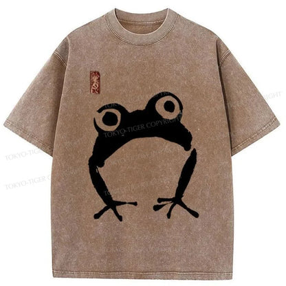 Tokyo-Tiger Japanese Woodblock Print Frog Washed T-Shirt