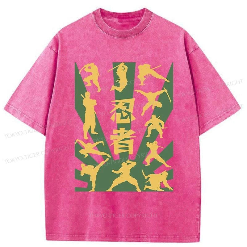 Tokyo-Tiger Japanese Ninja Print Washed T-Shirt