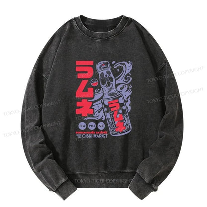 Tokyo-Tiger Ramune Print Japanese Washed Sweatshirt