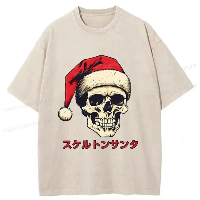 Tokyo-Tiger Skeleton Santa Claus Japanese Washed T-Shirt