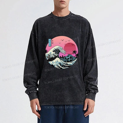 Tokyo-Tiger Japanese The Great Retro Wave Washed Long Sleeve T-Shirt