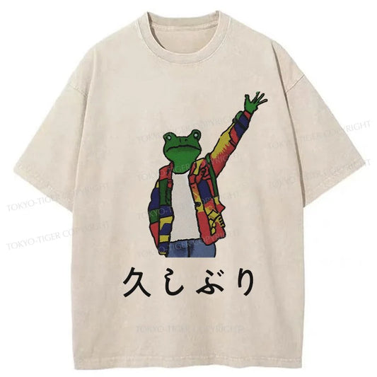 Tokyo-Tiger Hand Up Frog Japanese Washed T-Shirt