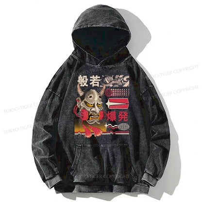 Tokyo-Tiger Hannya Mask Japanese Washed Hoodie