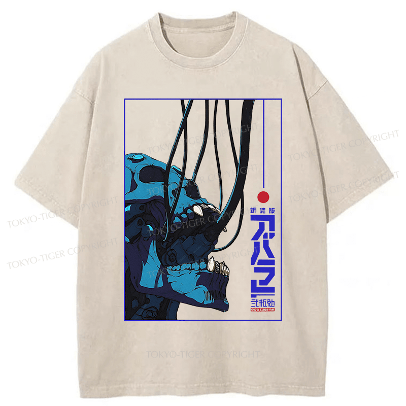 Tokyo-Tiger Skeleton Robot Japanese Washed T-Shirt