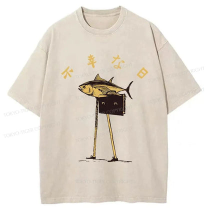 Tokyo-Tiger Unlucky Fish Japanese Washed T-Shirt