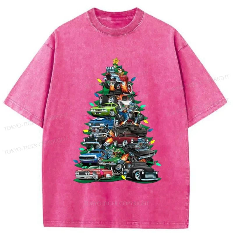 Tokyo-Tiger Christmas Tree Car Washed T-Shirt