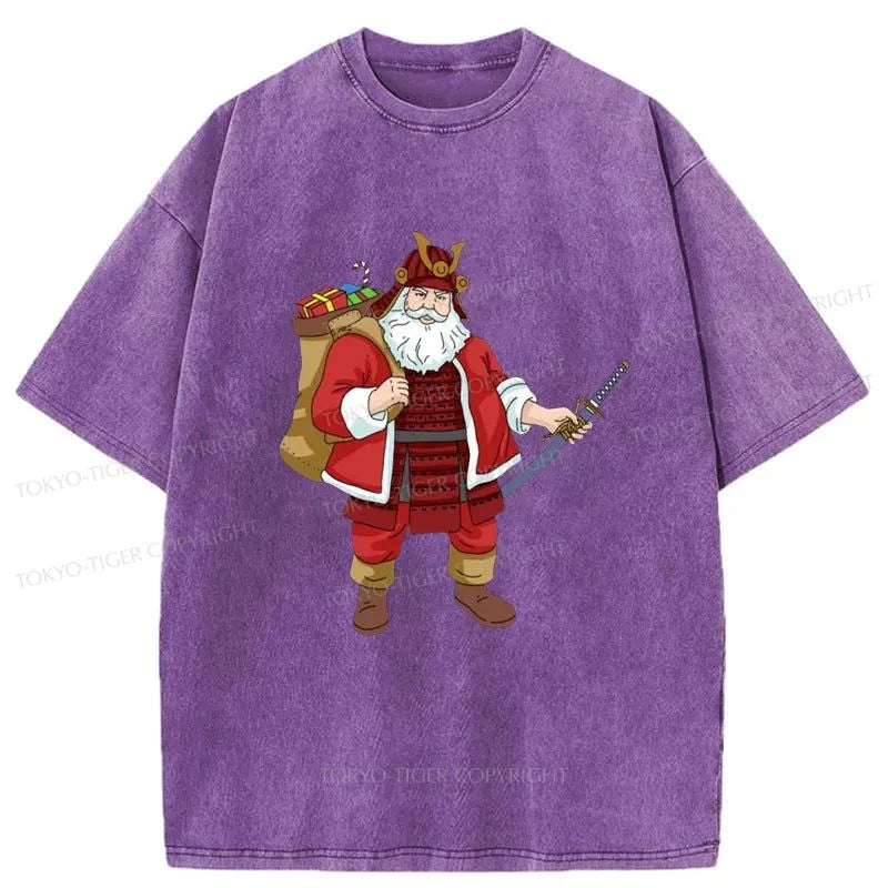 Tokyo-Tiger Japanese Samurai Christmas Washed T-Shirt