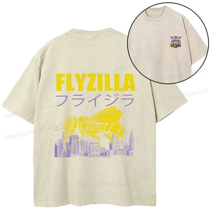 Tokyo-Tiger Giant Fly Japanese Front Back Washed T-Shirt