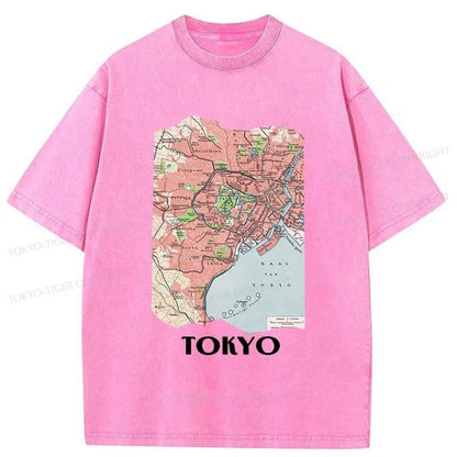 Tokyo-Tiger Tokyo City Vintage Map Washed T-Shirt