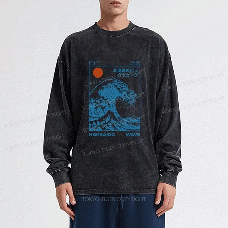 Tokyo-Tiger Hokkaido Wave Japan Washed Long Sleeve T-Shirt