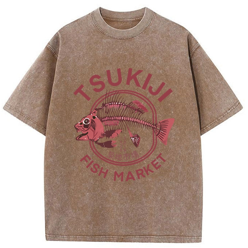 Tokyo-Tiger Tokyo Tsukiji Fish Market Vintage Japan Washed T-Shirt