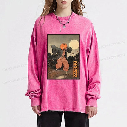 Tokyo-Tiger Japanese Pumpkin Monster Washed Long Sleeve T-Shirt