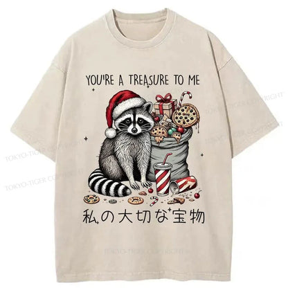 Tokyo-Tiger Cute Raccoon Christmas Washed T-Shirt