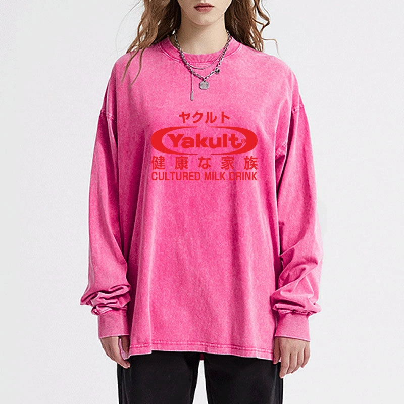 Tokyo-Tiger Yakult Logo Washed Long Sleeve T-Shirt