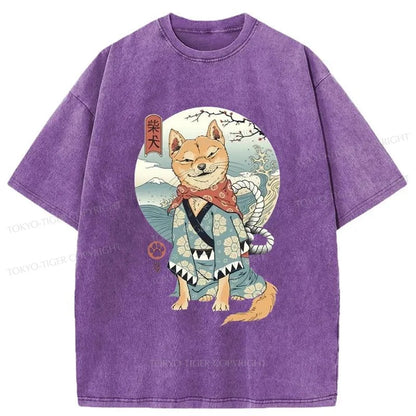 Tokyo-Tiger Samurai Shiba Dog Japanese Washed T-Shirt