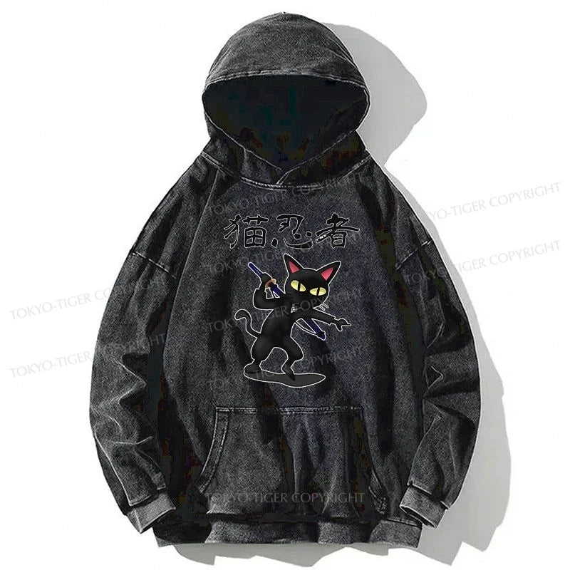 Tokyo-Tiger Ninja Cat Washed Hoodie