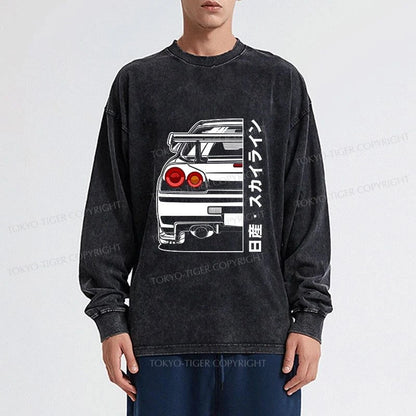 Tokyo-Tiger Nissan Skyline GTR R34 Washed Long Sleeve T-Shirt